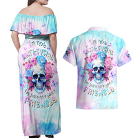 Flower Skull Couples Matching Off Shoulder Maxi Dress and Hawaiian Shirt I'm Not Anti-Social I'm Just Not User Friendly - Wonder Print Shop
