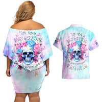 Flower Skull Couples Matching Off Shoulder Short Dress and Hawaiian Shirt I'm Not Anti-Social I'm Just Not User Friendly - Wonder Print Shop