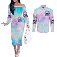 Flower Skull Couples Matching Off The Shoulder Long Sleeve Dress and Long Sleeve Button Shirt I'm Not Ant-Social I'm Just Not User Friendly