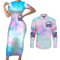 Flower Skull Couples Matching Short Sleeve Bodycon Dress and Long Sleeve Button Shirt I'm Not Anti-Social I'm Just Not User Friendly - Wonder Print Shop