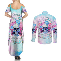 Flower Skull Couples Matching Summer Maxi Dress and Long Sleeve Button Shirt I'm Not Anti-Social I'm Just Not User Friendly - Wonder Print Shop