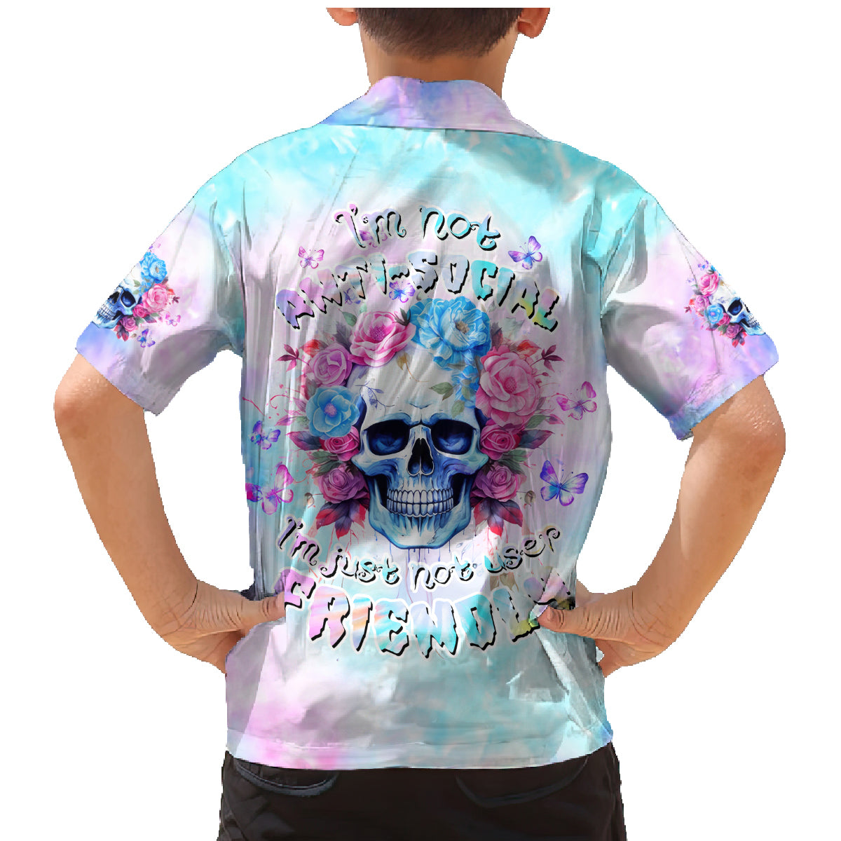 Flower Skull Family Matching Mermaid Dress and Hawaiian Shirt I'm Not Anti-Social I'm Just Not User Friendly - Wonder Print Shop