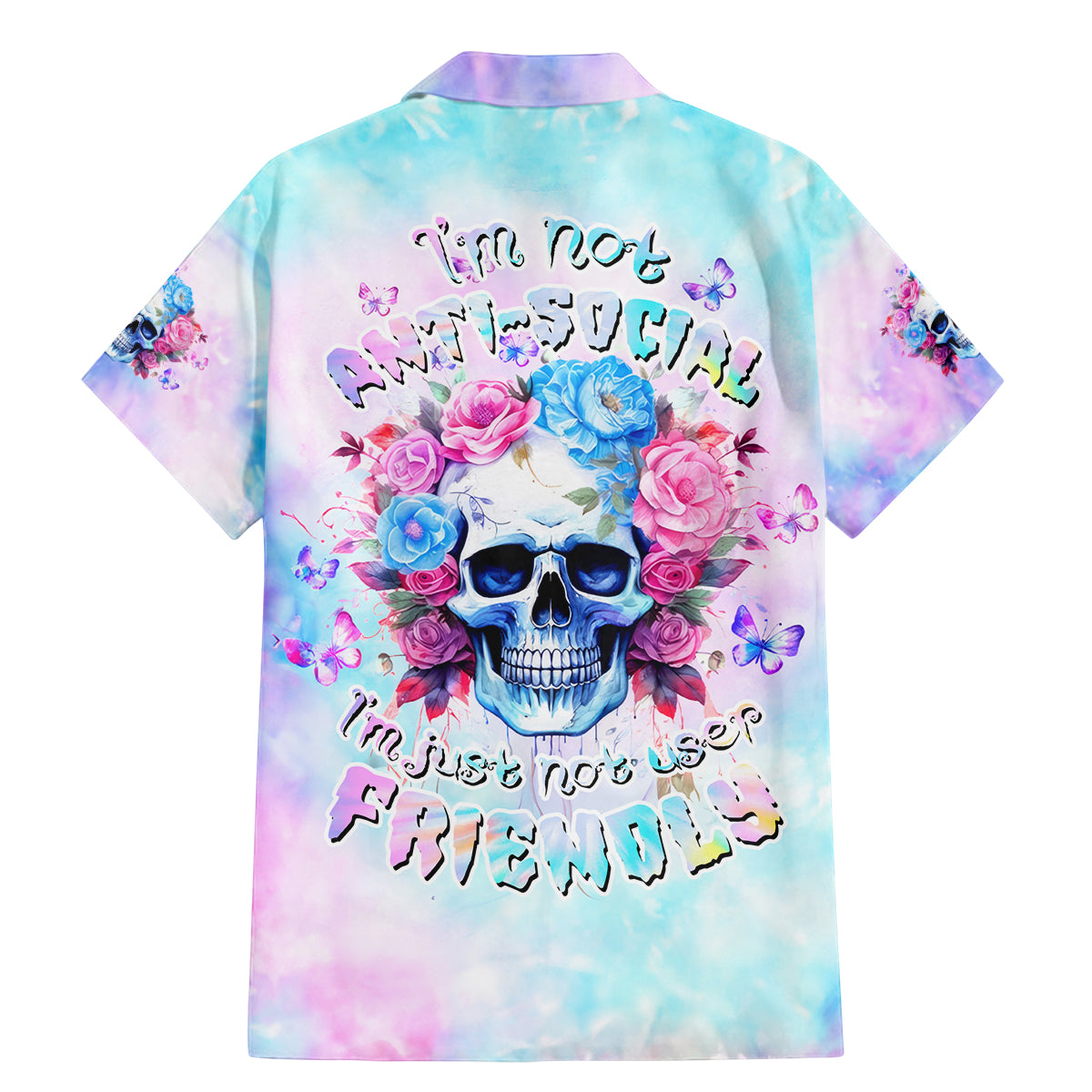 Flower Skull Family Matching Mermaid Dress and Hawaiian Shirt I'm Not Anti-Social I'm Just Not User Friendly - Wonder Print Shop