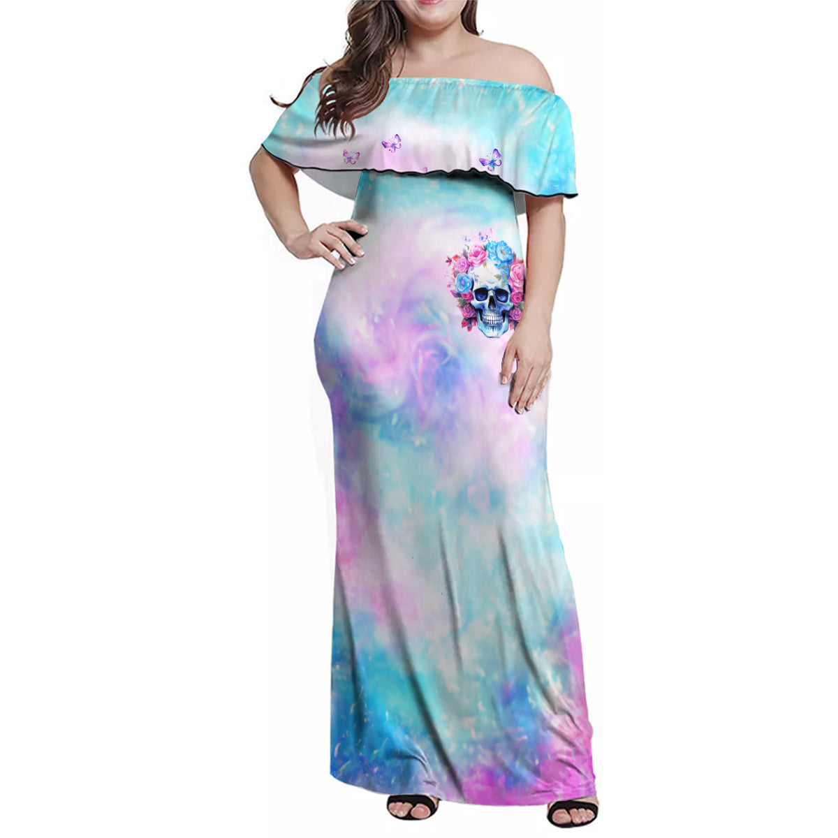 Flower Skull Family Matching Off Shoulder Maxi Dress and Hawaiian Shirt I'm Not Anti-Social I'm Just Not User Friendly - Wonder Print Shop