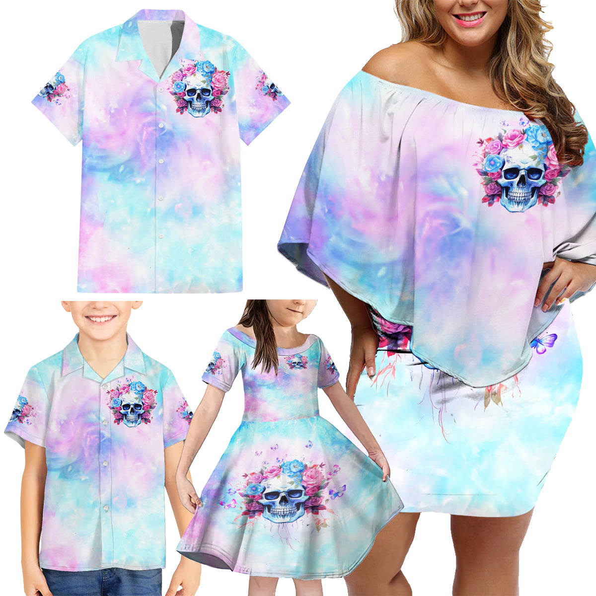 Flower Skull Family Matching Off Shoulder Short Dress and Hawaiian Shirt I'm Not Anti-Social I'm Just Not User Friendly - Wonder Print Shop