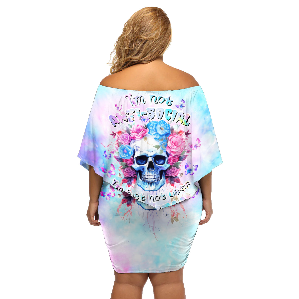 Flower Skull Family Matching Off Shoulder Short Dress and Hawaiian Shirt I'm Not Anti-Social I'm Just Not User Friendly - Wonder Print Shop