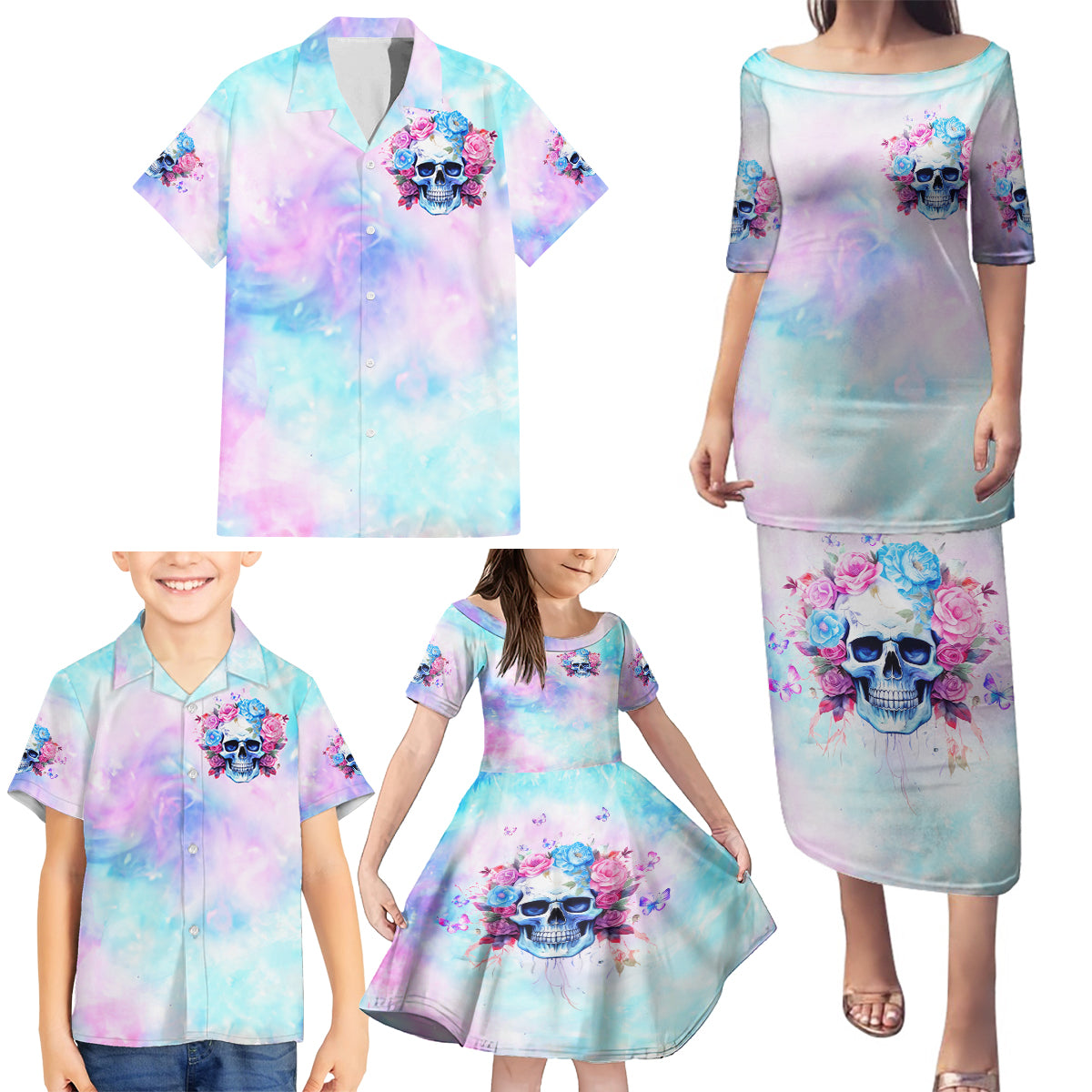 Flower Skull Family Matching Puletasi and Hawaiian Shirt I'm Not Anti-Social I'm Just Not User Friendly - Wonder Print Shop