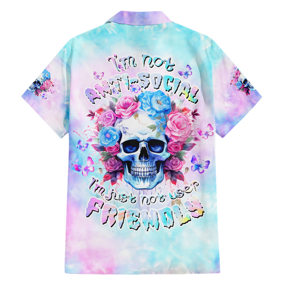 Flower Skull Family Matching Short Sleeve Bodycon Dress and Hawaiian Shirt I'm Not Anti-Social I'm Just Not User Friendly - Wonder Print Shop