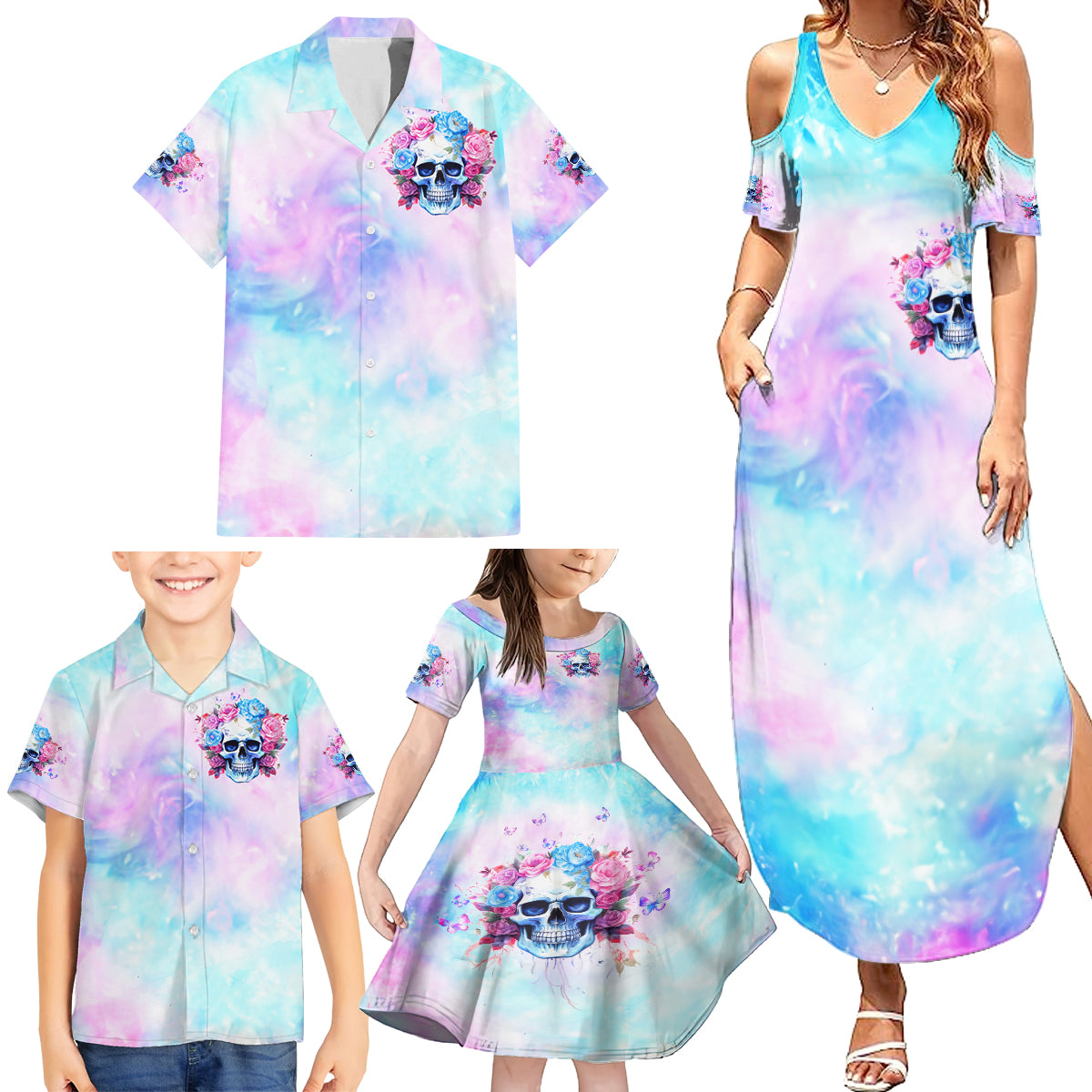 Flower Skull Family Matching Summer Maxi Dress and Hawaiian Shirt I'm Not Anti-Social I'm Just Not User Friendly - Wonder Print Shop
