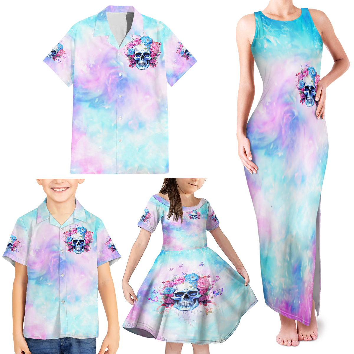 Flower Skull Family Matching Tank Maxi Dress and Hawaiian Shirt I'm Not Anti-Social I'm Just Not User Friendly - Wonder Print Shop