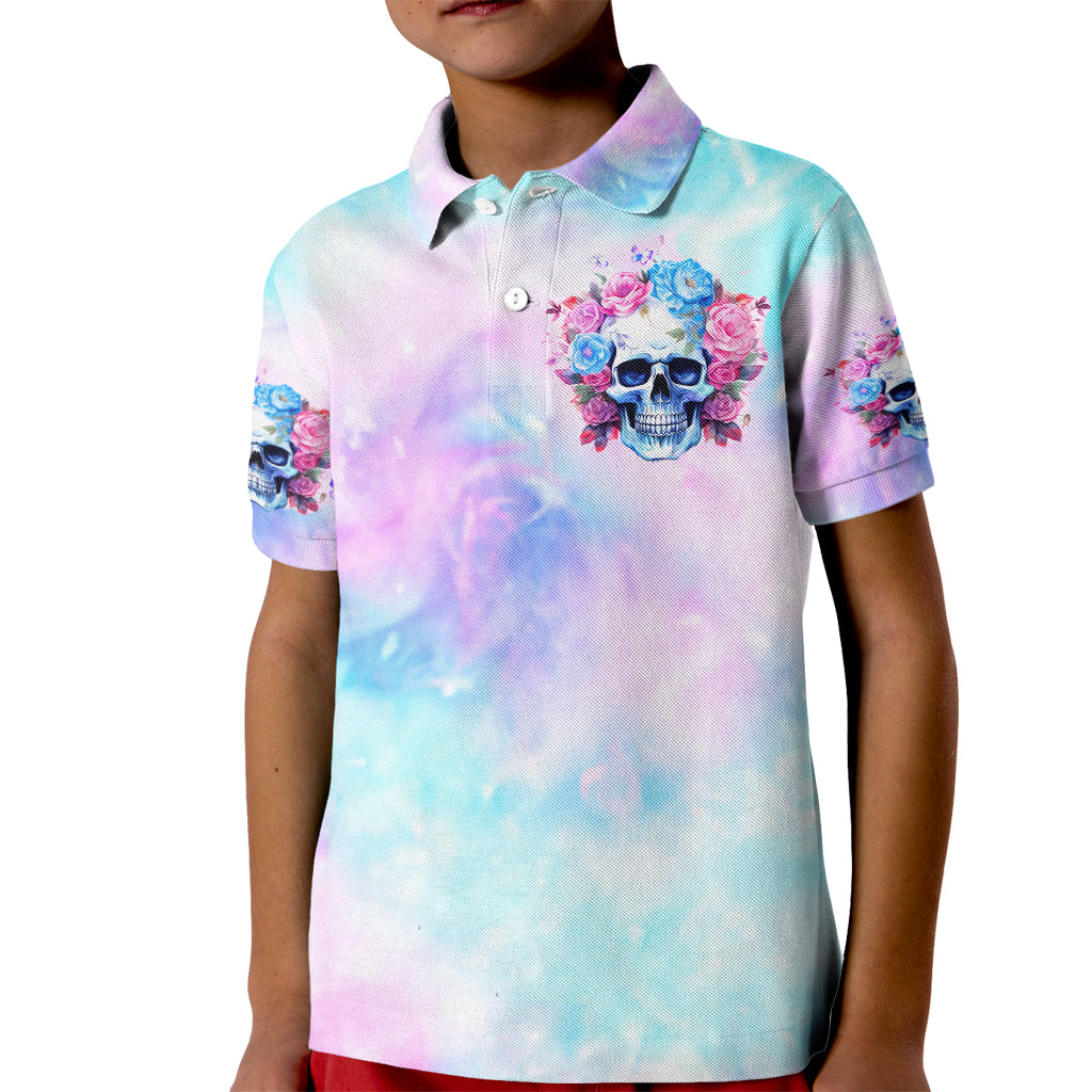 Flower Skull Kid Polo Shirt I'm Not Anti-Social I'm Just Not User Friendly - Wonder Print Shop