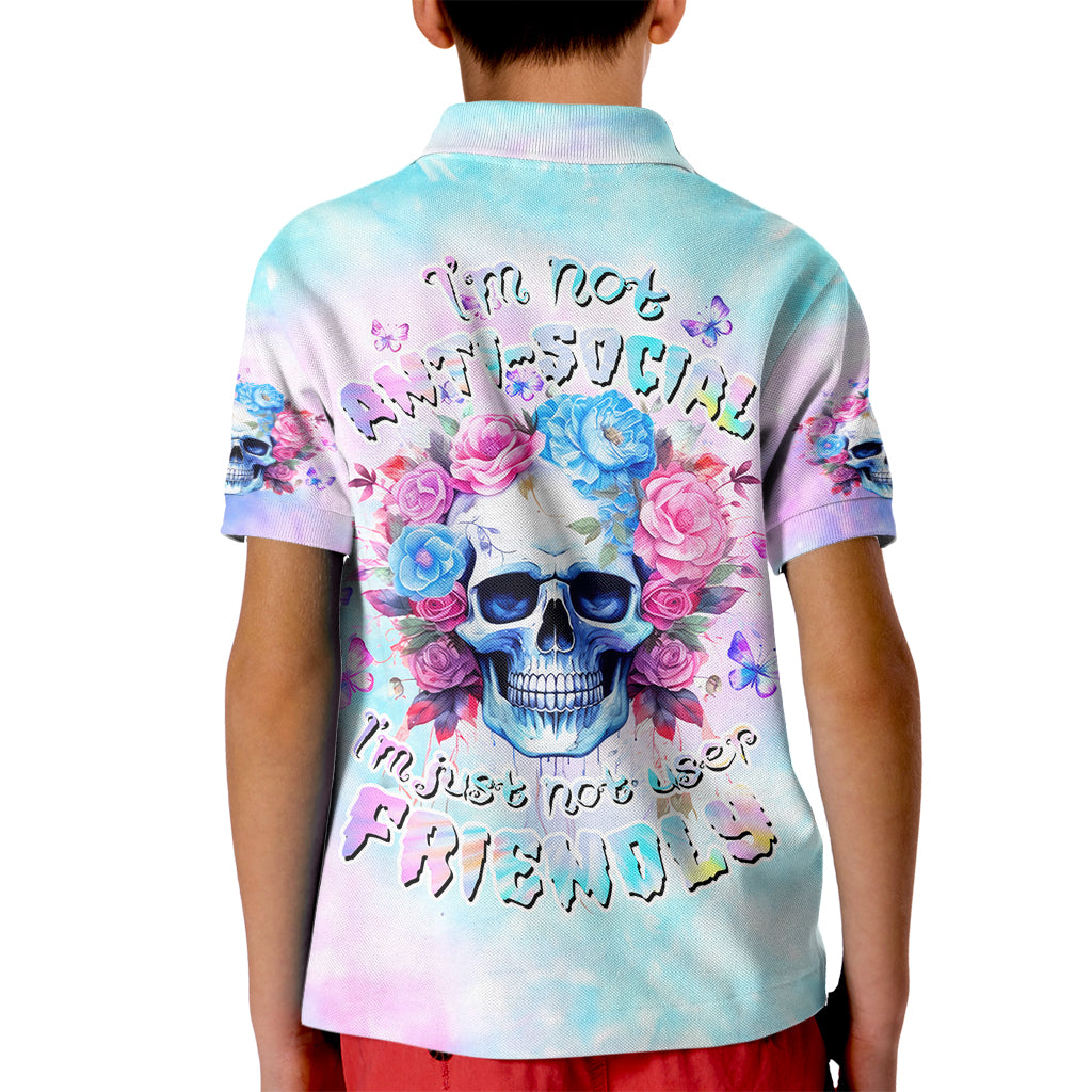 Flower Skull Kid Polo Shirt I'm Not Anti-Social I'm Just Not User Friendly - Wonder Print Shop