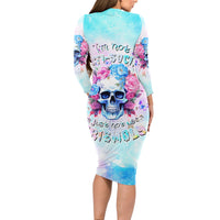 Flower Skull Long Sleeve Bodycon Dress I'm Not Anti-Social I'm Just Not User Friendly - Wonder Print Shop