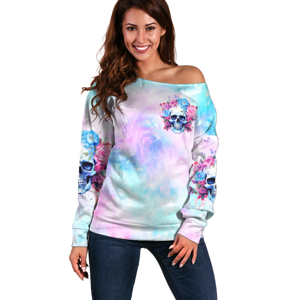 Flower Skull Off Shoulder Sweater I'm Not Anti-Social I'm Just Not User Friendly - Wonder Print Shop