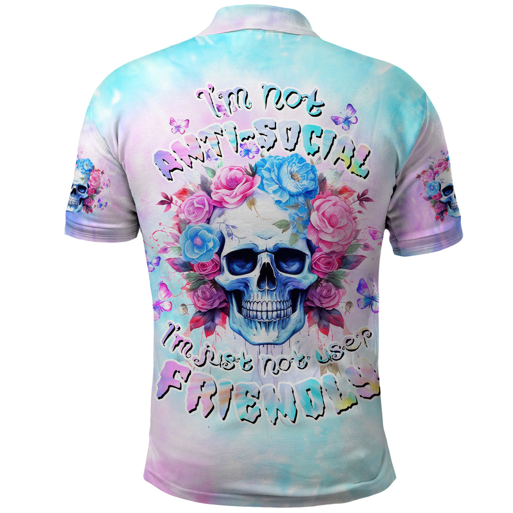 Flower Skull Polo Shirt I'm Not Anti-Social I'm Just Not User Friendly - Wonder Print Shop