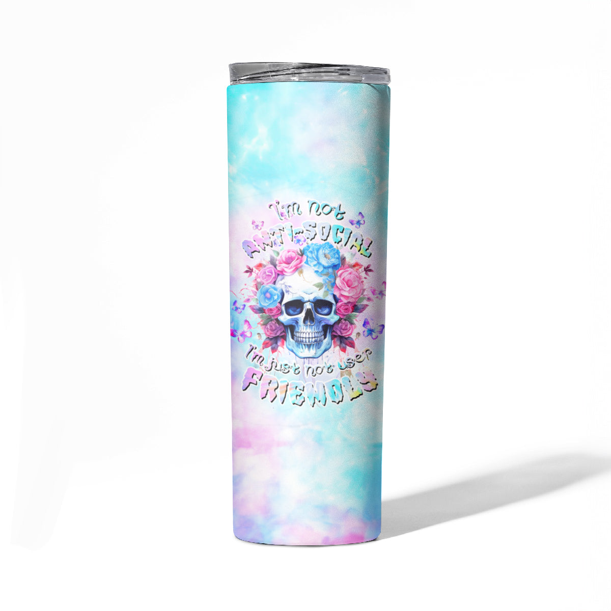 Flower Skull Skinny Tumbler I'm Not Anti-Social I'm Just Not User Friendly - Wonder Print Shop