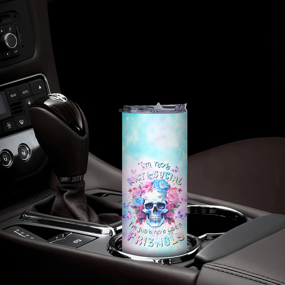 Flower Skull Skinny Tumbler I'm Not Anti-Social I'm Just Not User Friendly - Wonder Print Shop