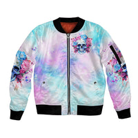 Flower Skull Sleeve Zip Bomber Jacket I'm Not Anti-Social I'm Just Not User Friendly - Wonder Print Shop