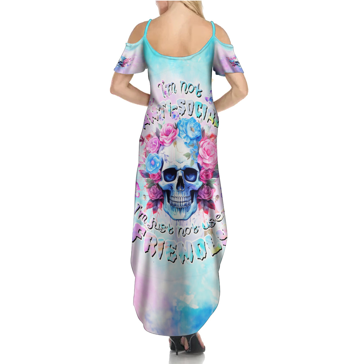 Flower Skull Summer Maxi Dress I'm Not Anti-Social I'm Just Not User Friendly - Wonder Print Shop