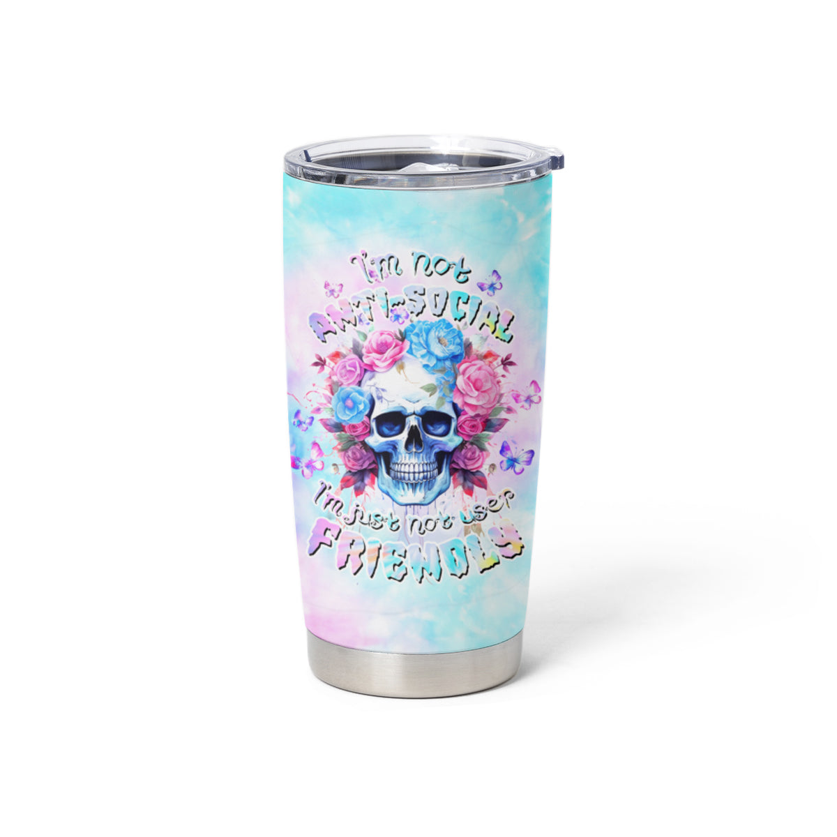 Flower Skull Tumbler Cup I'm Not Anti-Social I'm Just Not User Friendly - Wonder Print Shop