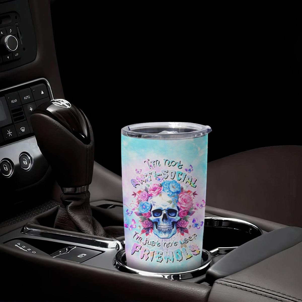 Flower Skull Tumbler Cup I'm Not Anti-Social I'm Just Not User Friendly - Wonder Print Shop