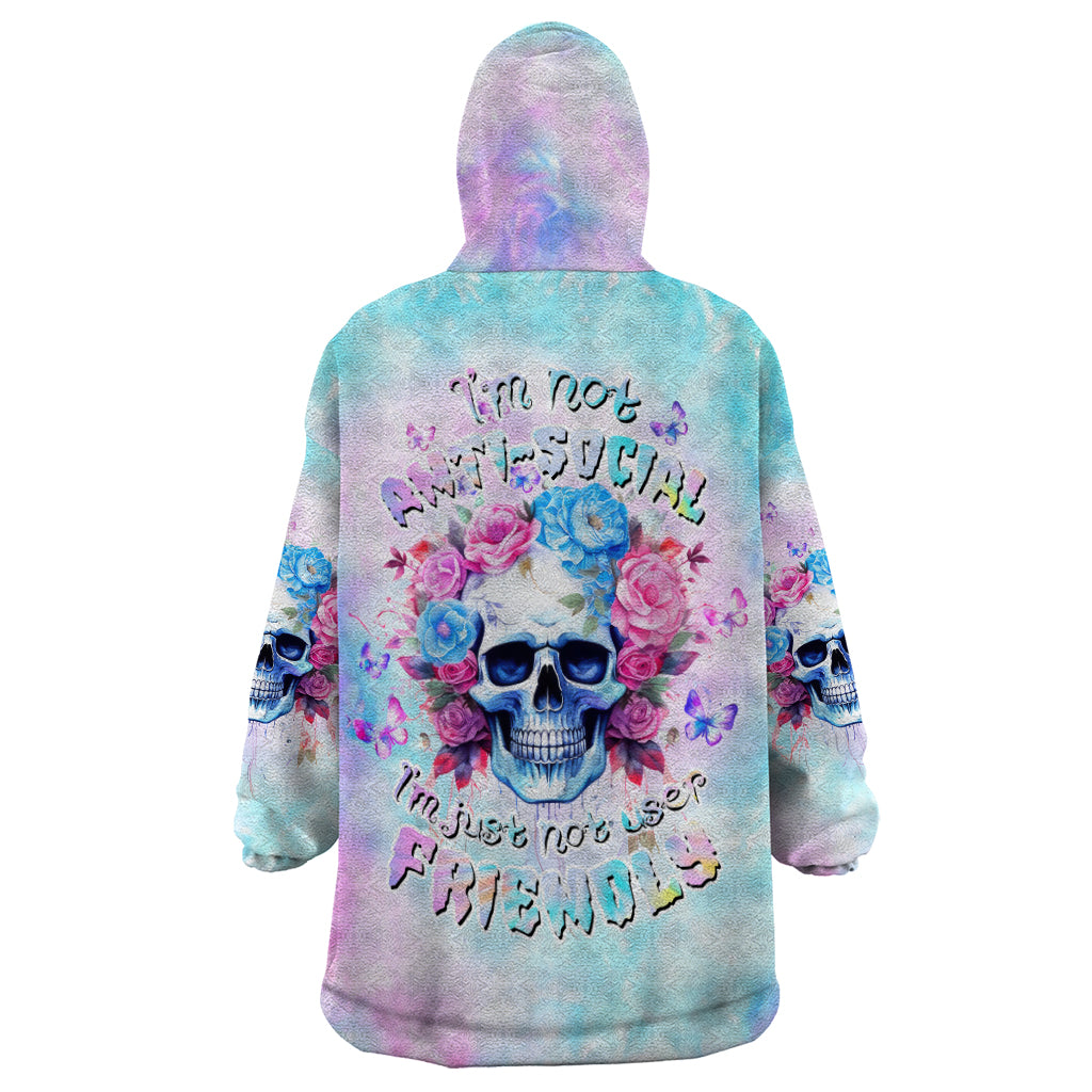 Flower Skull Wearable Blanket Hoodie I'm Not Anti-Social I'm Just Not User Friendly - Wonder Print Shop