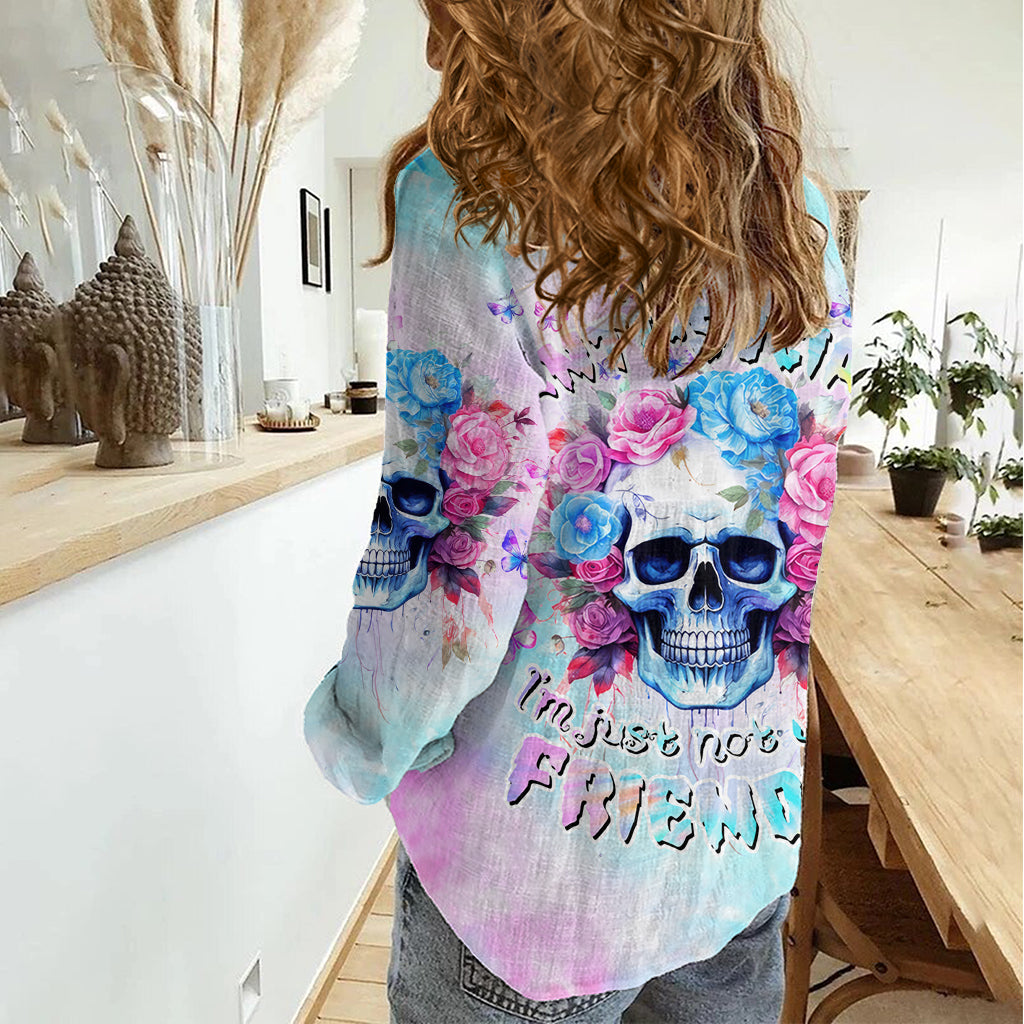 Flower Skull Women Casual Shirt I'm Not Anti-Social I'm Just Not User Friendly - Wonder Print Shop