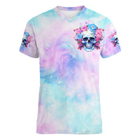 Flower Skull Women V Neck T Shirt I'm Not Anti-Social I'm Just Not User Friendly - Wonder Print Shop