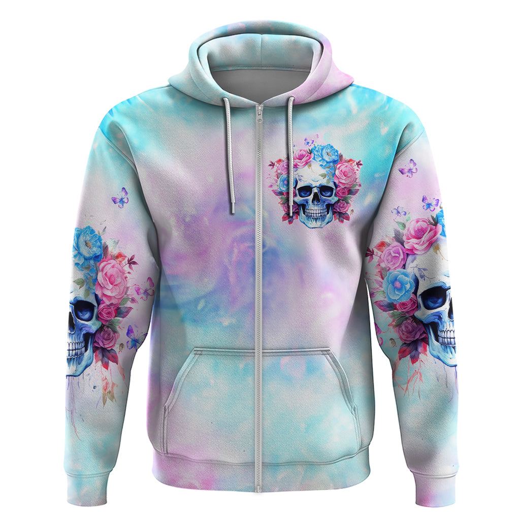 Flower Skull Zip Hoodie I'm Not Anti-Social I'm Just Not User Friendly - Wonder Print Shop