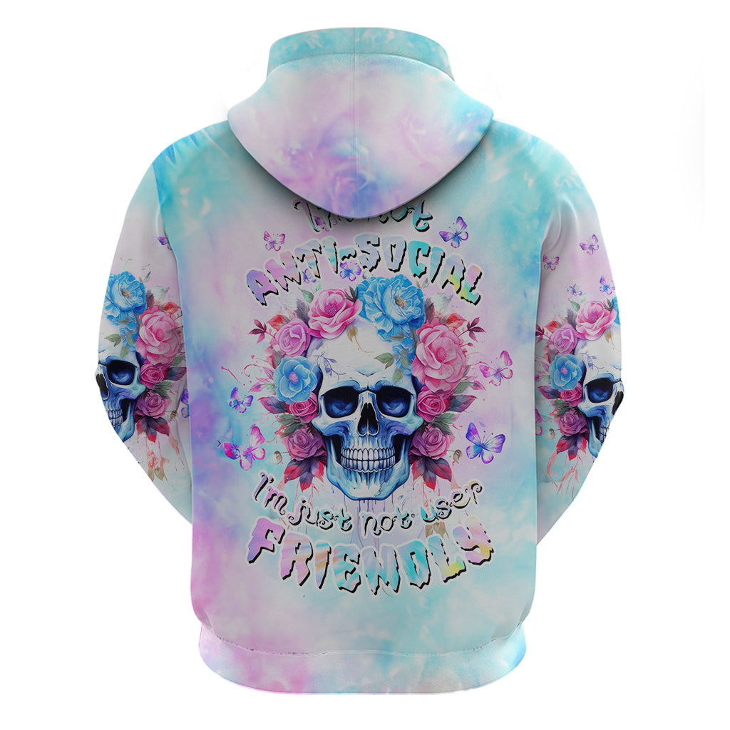 Flower Skull Zip Hoodie I'm Not Anti-Social I'm Just Not User Friendly - Wonder Print Shop