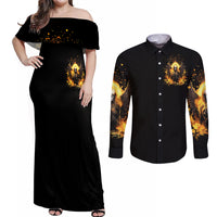 Angel Skull Couples Matching Off Shoulder Maxi Dress and Long Sleeve Button Shirt Underestimate Me That 'll Be Fun - Wonder Print Shop