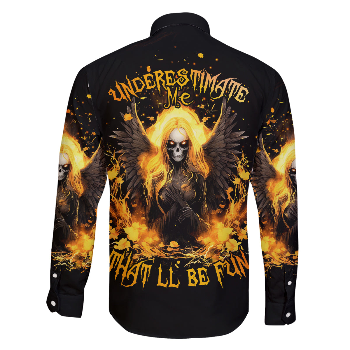 Angel Skull Family Matching Long Sleeve Bodycon Dress and Hawaiian Shirt Underestimate Me That 'll Be Fun - Wonder Print Shop