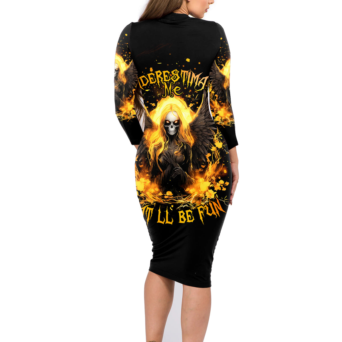 Angel Skull Family Matching Long Sleeve Bodycon Dress and Hawaiian Shirt Underestimate Me That 'll Be Fun - Wonder Print Shop