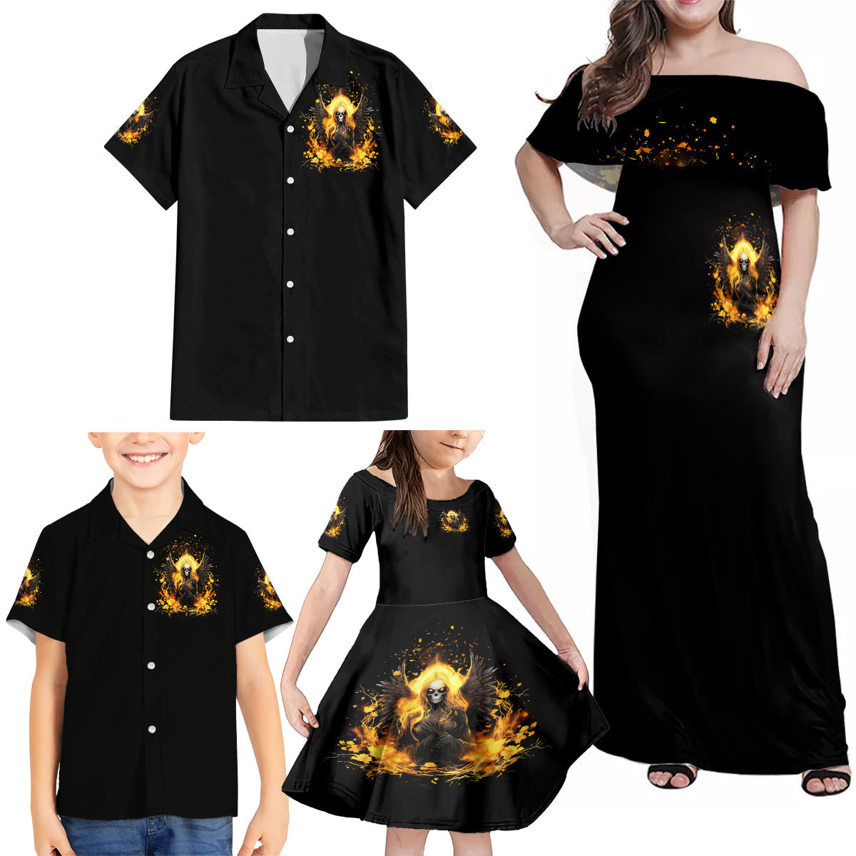 Angel Skull Family Matching Off Shoulder Maxi Dress and Hawaiian Shirt Underestimate Me That 'll Be Fun - Wonder Print Shop