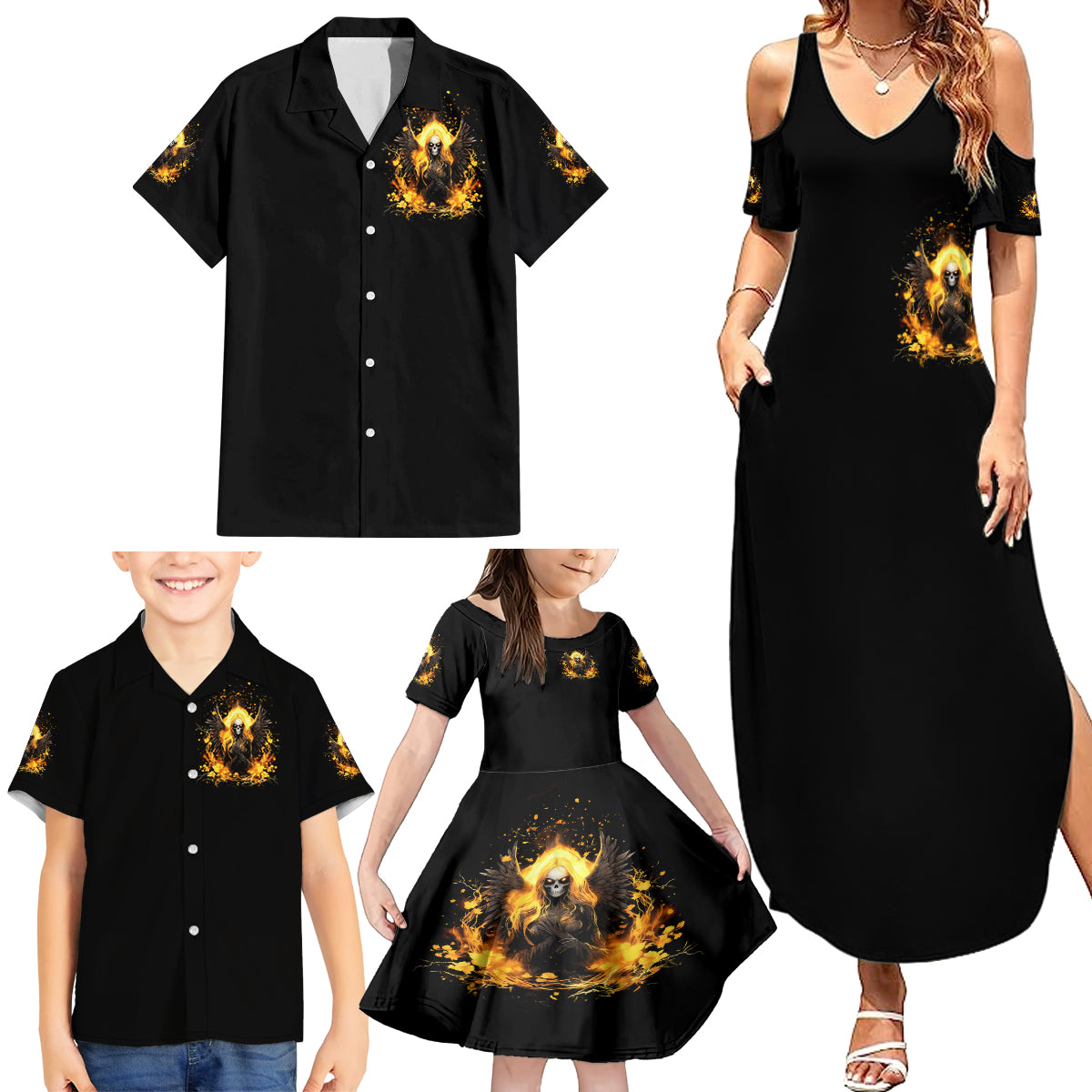 Angel Skull Family Matching Summer Maxi Dress and Hawaiian Shirt Underestimate Me That 'll Be Fun - Wonder Print Shop