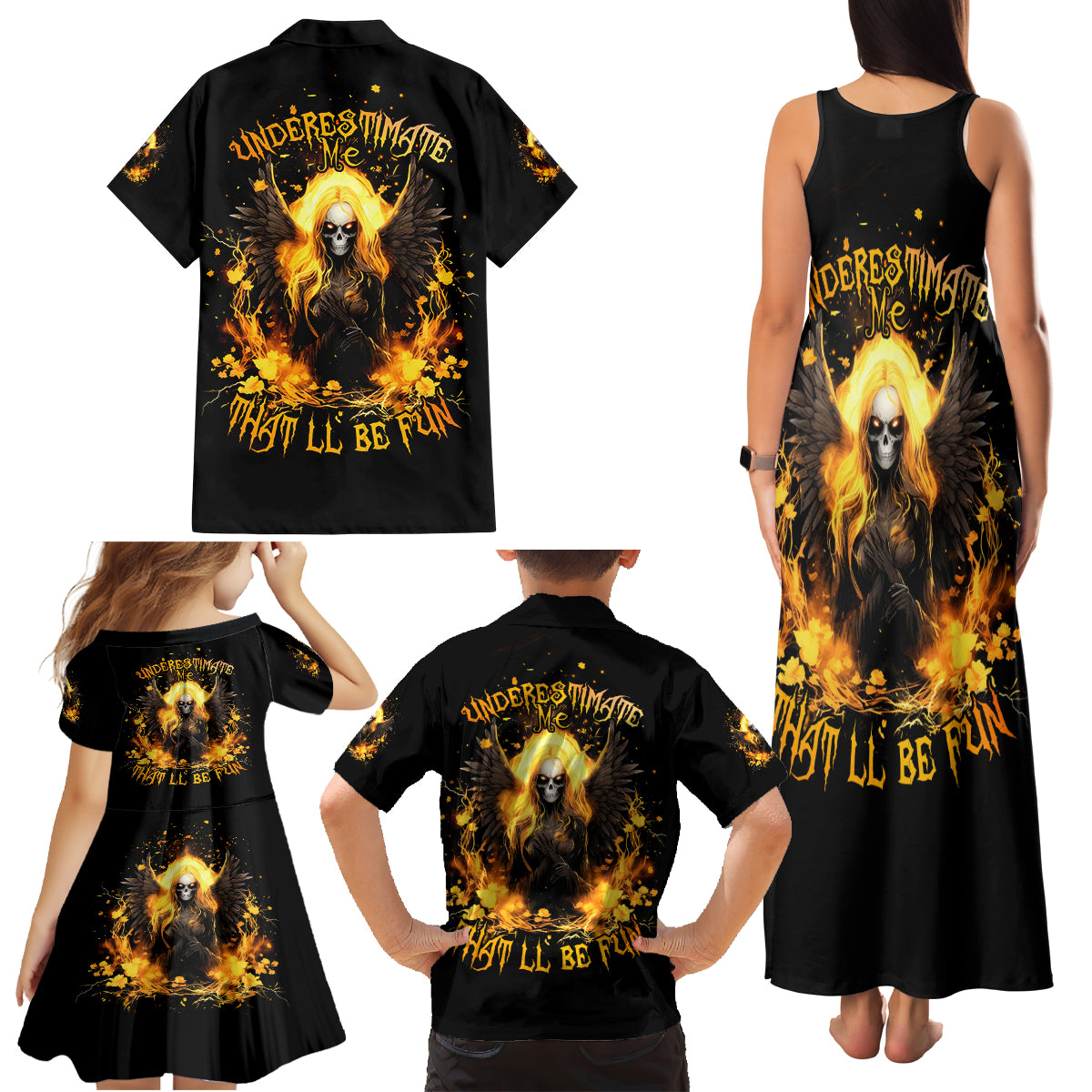 Angel Skull Family Matching Tank Maxi Dress and Hawaiian Shirt Underestimate Me That 'll Be Fun - Wonder Print Shop