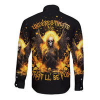 Angel Skull Long Sleeve Button Shirt Underestimate Me That 'll Be Fun - Wonder Print Shop