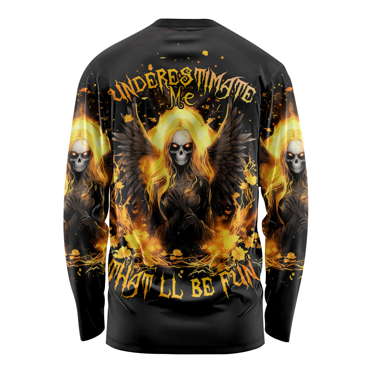 Angel Skull Long Sleeve Shirt Underestimate Me That 'll Be Fun - Wonder Print Shop