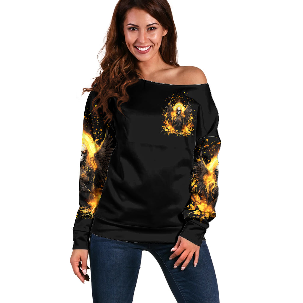 Angel Skull Off Shoulder Sweater Underestimate Me That 'll Be Fun - Wonder Print Shop