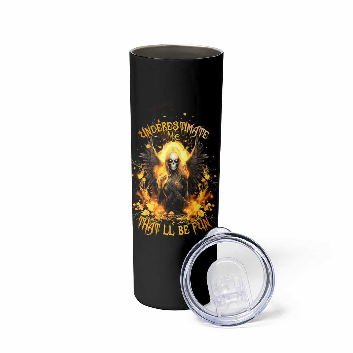 Angel Skull Skinny Tumbler Underestimate Me That 'll Be Fun - Wonder Print Shop