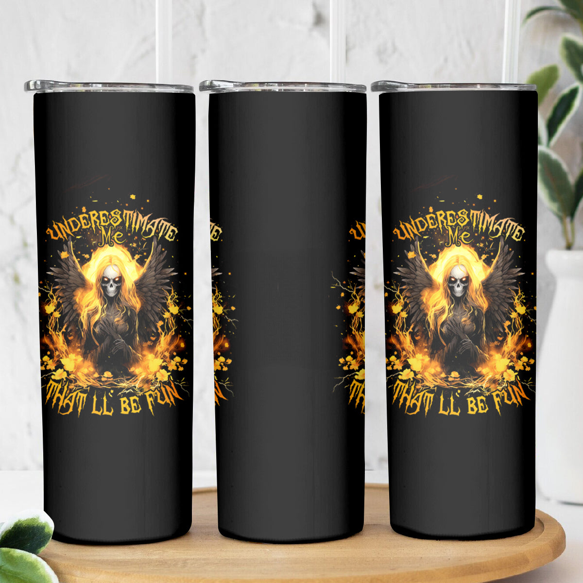 Angel Skull Skinny Tumbler Underestimate Me That 'll Be Fun - Wonder Print Shop