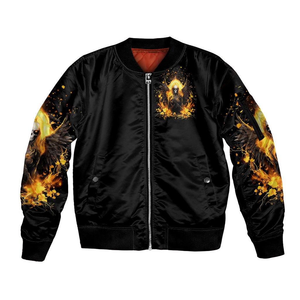 Angel Skull Sleeve Zip Bomber Jacket Underestimate Me That 'll Be Fun - Wonder Print Shop
