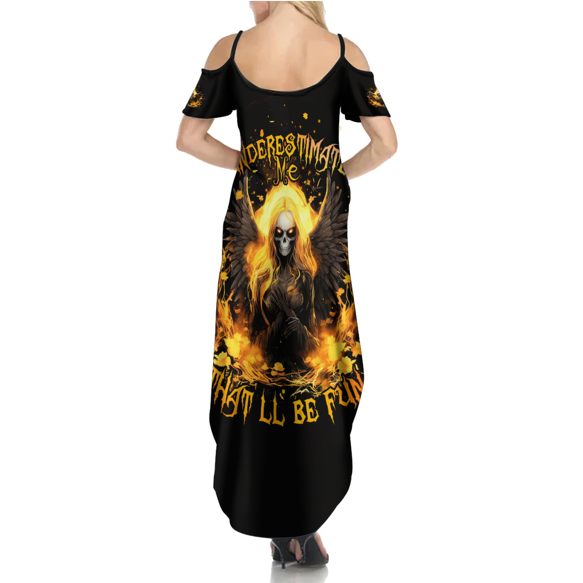 Angel Skull Summer Maxi Dress Underestimate Me That 'll Be Fun - Wonder Print Shop