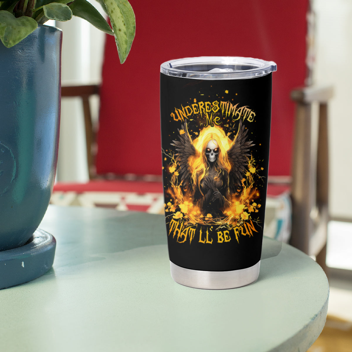 Angel Skull Tumbler Cup Underestimate Me That 'll Be Fun - Wonder Print Shop