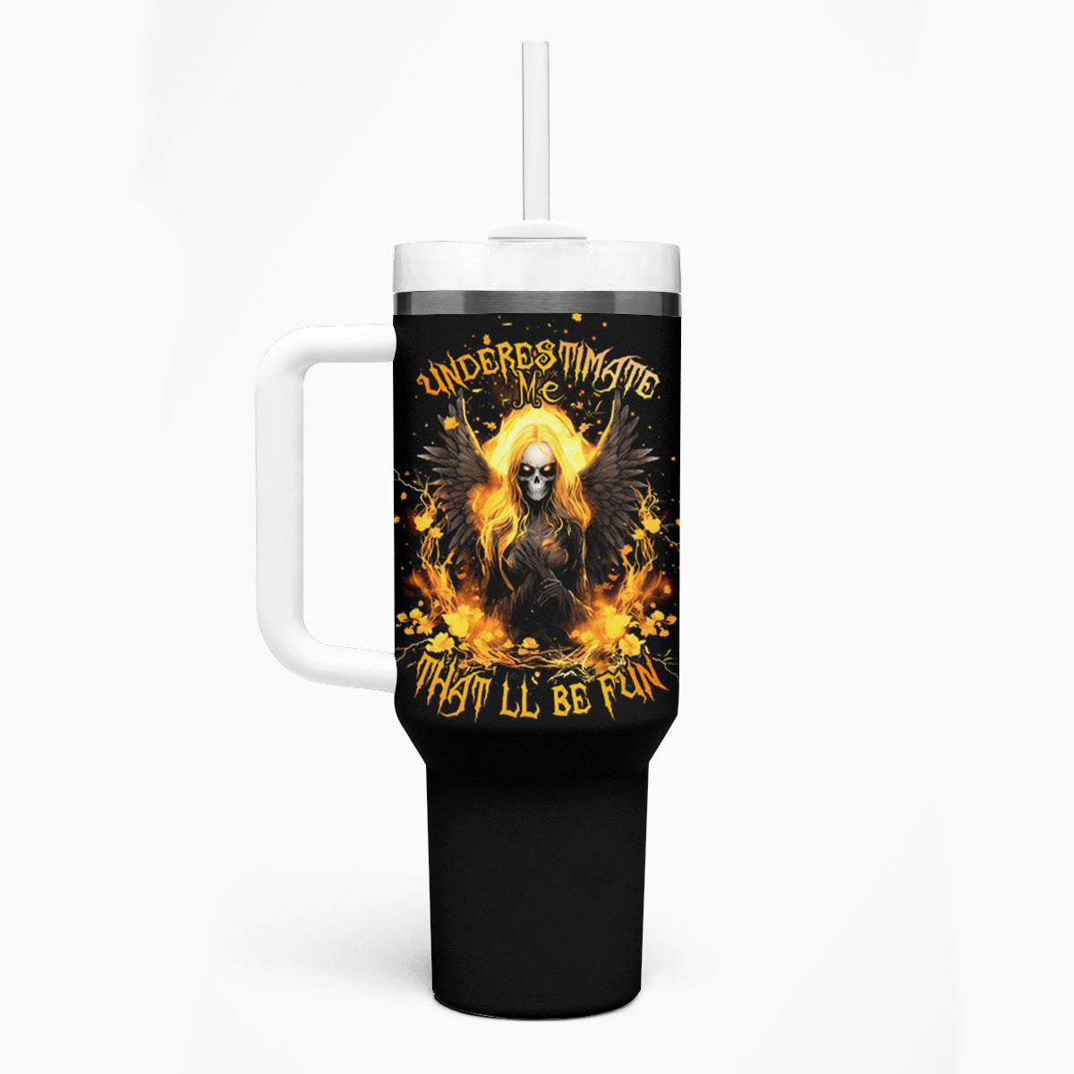 Angel Skull Tumbler With Handle Underestimate Me That 'll Be Fun - Wonder Print Shop
