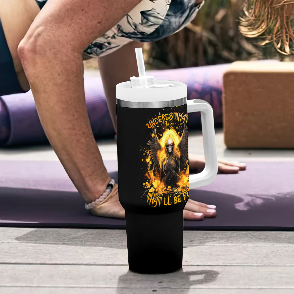 Angel Skull Tumbler With Handle Underestimate Me That 'll Be Fun - Wonder Print Shop