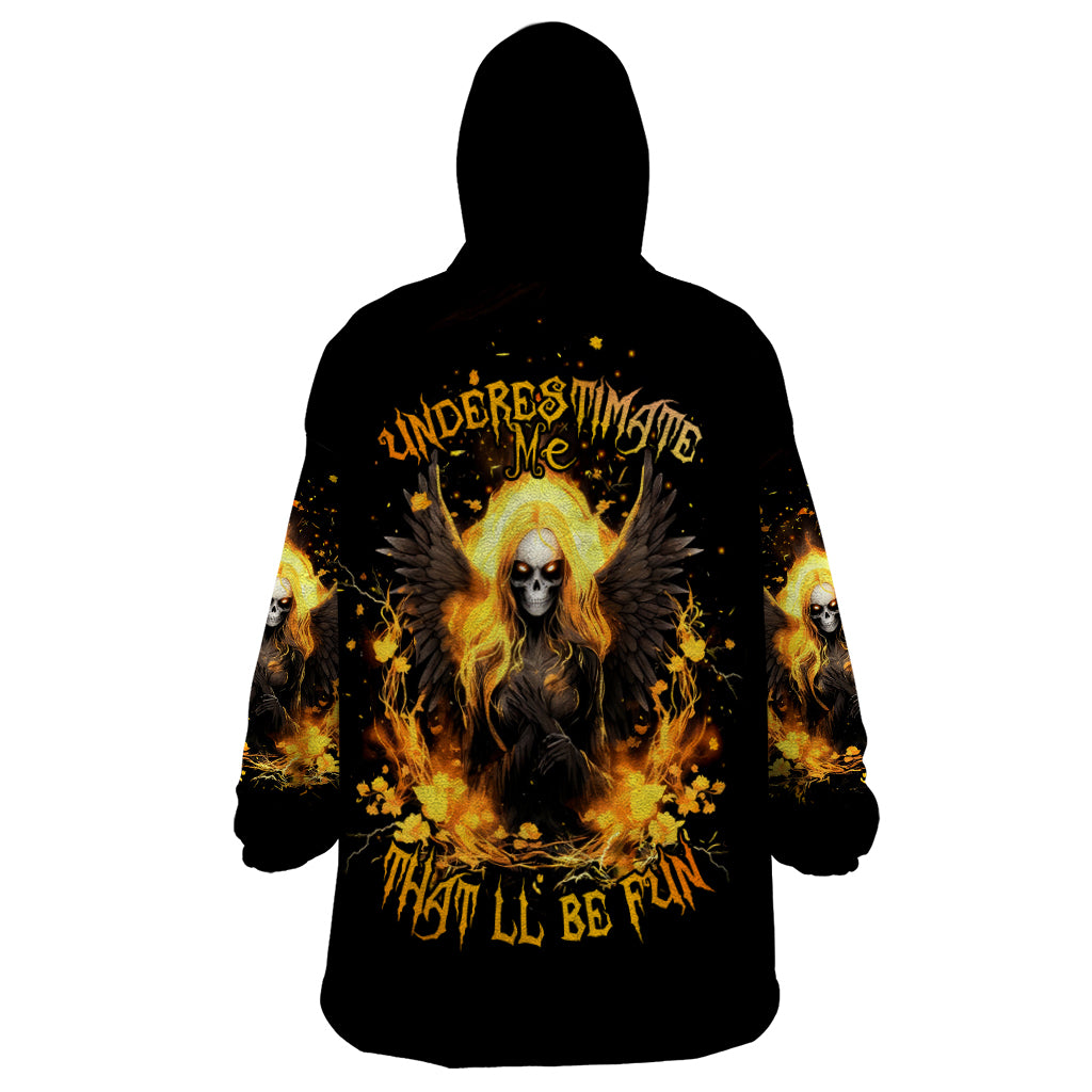 Angel Skull Wearable Blanket Hoodie Underestimate Me That 'll Be Fun - Wonder Print Shop