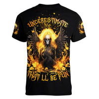 Angel Skull Women V Neck T Shirt Underestimate Me That 'll Be Fun - Wonder Print Shop