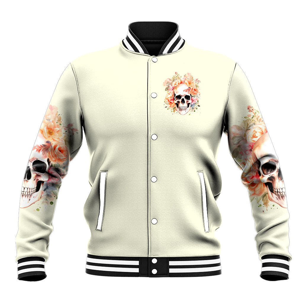 Rose Skull Baseball Jacket The Good Girl In Me Got Tired Of The Bullshit - Wonder Print Shop