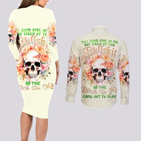 Rose Skull Couples Matching Long Sleeve Bodycon Dress and Long Sleeve Button Shirt The Good Girl In Me Got Tired Of The Bullshit - Wonder Print Shop